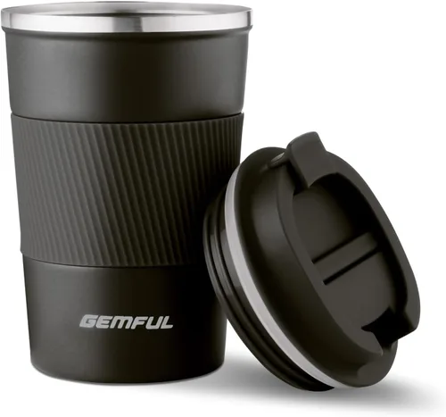Miniatura 10 de GEMFUL Taza de viaje de café a prueba de fugas con tapa, 13 onzas, aislada al vacío, de acero inoxidable, vaso de café a prueba de derrames