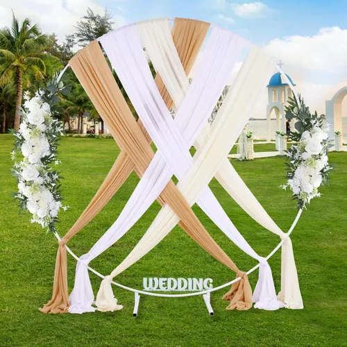 Miniatura 25 de Tela drapeada para arco de boda, 6 paneles de tela de gasa blanca, cortinas de telón de fondo transparente de 6 yardas para decoración de baby Blanco