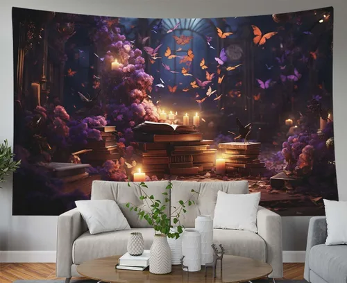 Miniatura 27 de EMMTEEY Tapiz de pared con bosque - Árbol de pino verde y niebla, arte de pared natural, 80x60 pulgadas, tapiz grande de estilo bohemio para sala