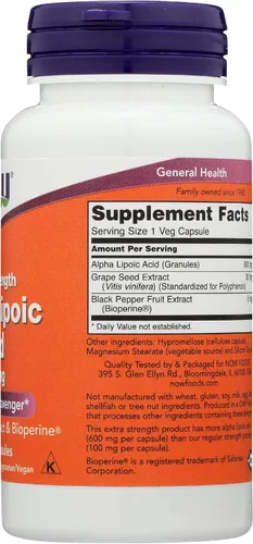 Miniatura 6 de Now Foods Ácido alfa lipoico 600mg 60 cápsulas vegi