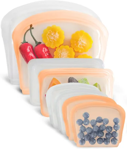 Miniatura 8 de Bolsas de almacenamiento de silicona reutilizables, paquete de 4 bolsas para bocadillos y sándwiches, bolsas de silicona duraderas con cierre