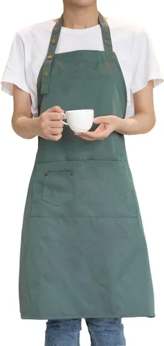 Miniatura 13 de Delantales de arte para pintar cerámica, delantales de cocina para hombres y mujeres impermeables verdes