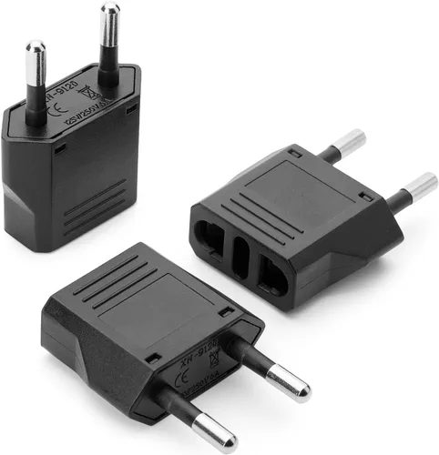 Bates - Adaptador de enchufe europeo, 3 piezas, negro, adaptador de viaje, adaptador de enchufe de EE. UU. a Europa, adaptador de la UE, adaptadores
