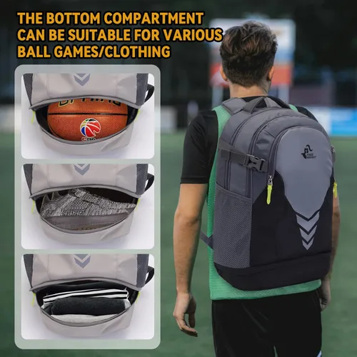 Miniatura 3 de Mochila de baloncesto de 35 litros con compartimento separado para pelotas, para baloncesto, fútbol, voleibol, natación, gimnasio, viajes
