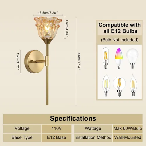 Miniatura 3 de Paquete de 2 apliques de pared dorados con modernas pantallas de vidrio ámbar, accesorios modernos de luz de pared de tocador de baño de mediados