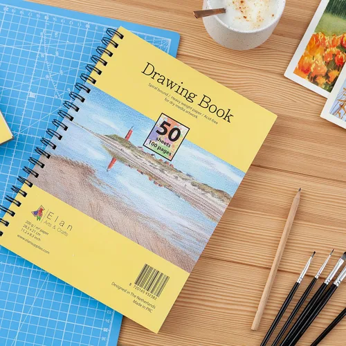 Miniatura 8 de Elan Libro de dibujo A4, 50 hojas de papel italiano de 90 lb/200 GSM, libro de bocetos sin ácidos, 11.7 x 8.3 pulgadas, bloc de papel de dibujo