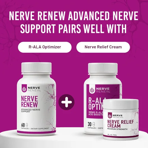 Miniatura 8 de NERVE RENEW Apoyo nervioso avanzado: 300 mg de ácido R-alfa lipoico estabilizado, complejo de vitamina B, benfotiamina, hierbas para un apoyo