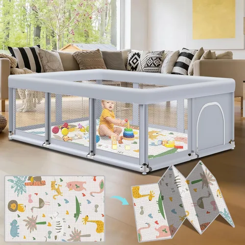 Miniatura 16 de Fshibila Corralito para bebés con alfombra, corralitos para bebés y niños pequeños, corralito de juego BabyFence para interiores y exteriores, patio