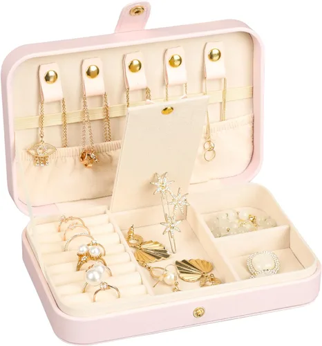 Miniatura 84 de Joyero pequeño, joyero de viaje portátil para mujer, mini organizador de viaje de 2 capas, regalo para mujeres y niñas, negro A