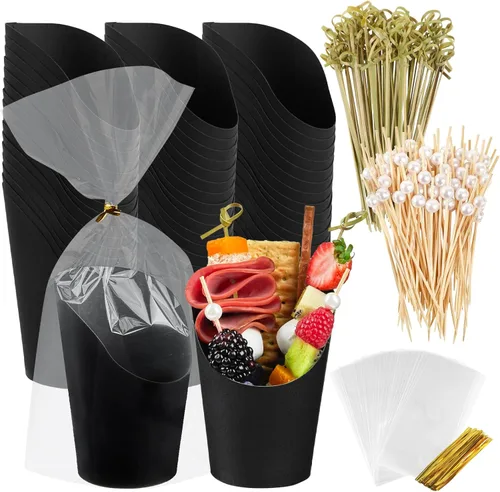 Miniatura 8 de Ocmoiy Vasos de charcutería con palillos y bolsas, vasos desechables marrones de papel kraft de 14 oz para aperitivos, vasos individuales