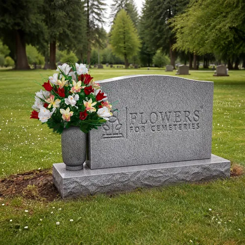 Miniatura 3 de Sympathy Silks Flores de cementerio artificiales - Decoración de tumbas - Tulipanes rojos e iris blancos (1) Ramo Rojo Blanco