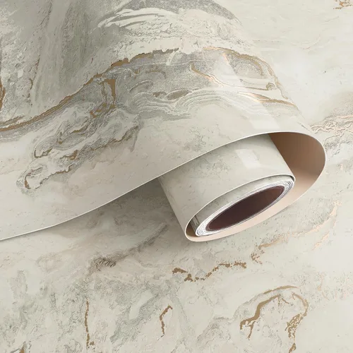 VaryPaper Papel tapiz de mármol brillante de 15.7''x78.7'', beige-gris-dorado, despegar y pegar, autoadhesivo, grueso, duradero, removible,