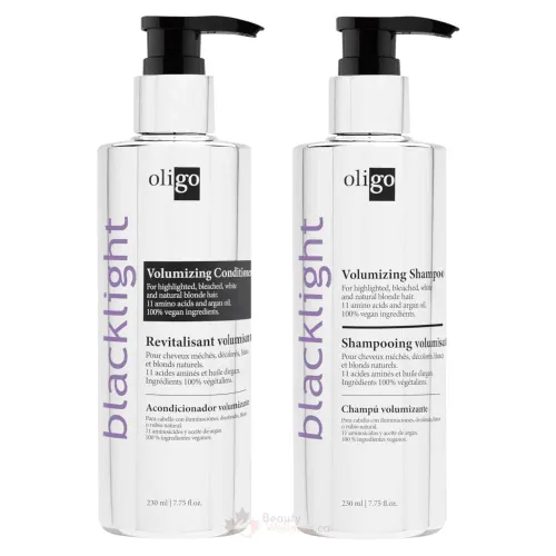 Oligo Professionnel - Champú y acondicionador Blacklight Volume para rubias - Sin sulfato - Vegano - Para cabello teñido - Fórmula hidratante y