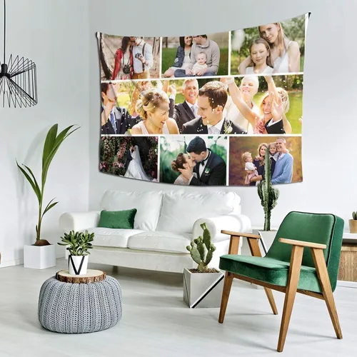 Miniatura 14 de Nsipan Tapiz personalizado para subir imágenes, texto fotográfico, decoración de pared, colección de collage de dormitorio, decoración