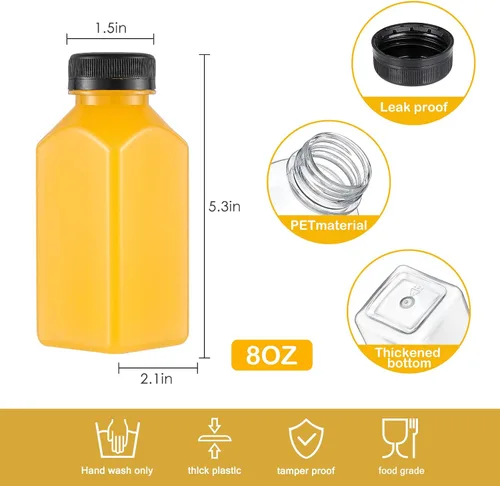 Miniatura 4 de Dabacc Botellas de jugo, 45 piezas de 8 onzas de botellas de plástico con tapas herméticas reutilizables, contenedores de agua transparentes vacíos