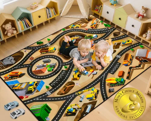 Miniatura 13 de AlfabetoAcre Alfombra para Niños, 5x7 pies Alfombras de Coches Animales para Niños, Extra Gruesa (0.4 pulgadas) - Alfombra de Carretera de Zoológico