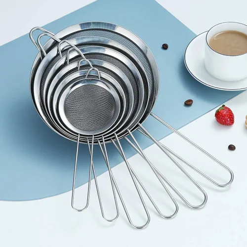 Miniatura 2 de Kyraton Juego de 6 coladores de malla fina, tamiz de harina para hornear, clandro de acero inoxidable, colador de té matcha, separador de salsa