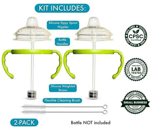 Miniatura 2 de Kit de conversión de vasos para biberones Comotomo, 2 unidades, pezones de silicona de grado alimenticio, popote con peso de silicona, asas