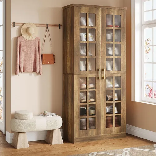 Miniatura 14 de Tribesigns Zapatero alto con puertas, almacenamiento de zapatos de 8 niveles con estantes ajustables, moderno organizador de zapatos para entrada
