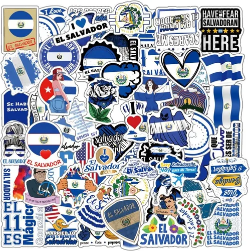Paquete de 63 calcomanías de El Salvador, vinilo estético SV impermeable para botella de agua, laptop, teléfono, patineta, álbumes de recortes,