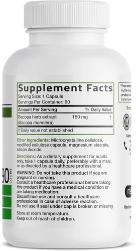 Miniatura 2 de Bronson Bacopa apoya la función cerebral saludable y el rendimiento mental, hierba tradicional, sin OGM, 90 cápsulas vegetarianas