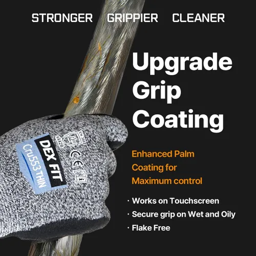 Miniatura 3 de DEX FIT Guantes Cru553 resistentes a cortes extremos Level 5 delgados, con agarre de potencia antideslizante, ajuste cómodo 3D de grado profesional
