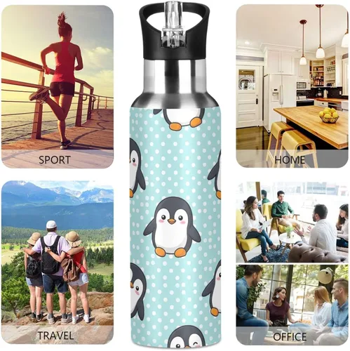 Miniatura 5 de Stainless Steel Vacuum Insulated Water Bottle 20 Oz, BPA-Free Sports Water Bottle for Gym Outdoor Travel School, Cute Cartoon Penguins Blue