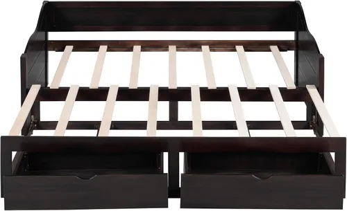 Miniatura 8 de JIVOIT Sofá cama extensible con cama nido y dos cajones de almacenamiento, marco de sofá cama de madera con soportes de listones de madera, diseño