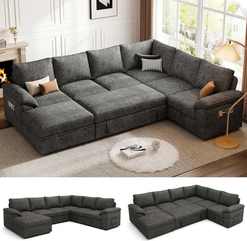 Sofá cama modular de 108 pulgadas con cama extraíble, sofá modular en forma de U de 7 asientos con almacenamiento, sofás seccionales para sala de