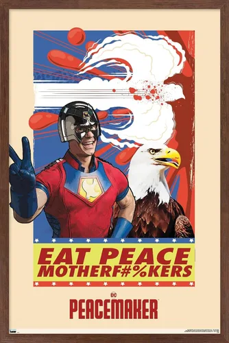 Miniatura 10 de DC Comics TV Peacemaker - Póster de pared Eat Peace, 22.4 pulgadas de largo x 14.7 pulgadas de ancho, versión enmarcada de madera de granero