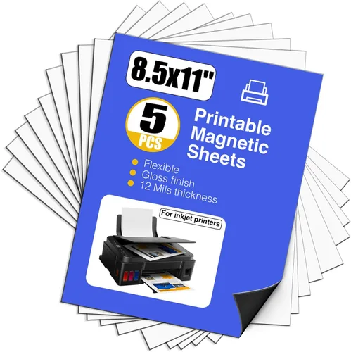 Papel magnético imprimible no adhesivo, 8.5 x 11 pulgadas, 12 mil para impresora de inyección de tinta y manualidades de bricolaje, 5 hojas