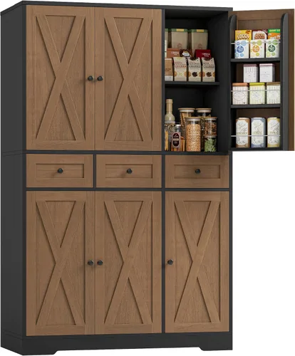 Miniatura 12 de HOSTACK Moderno armario de almacenamiento de despensa de cocina de granja, armario de despensa de cocina de 67 pulgadas de alto con puertas