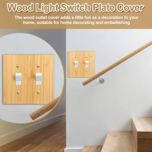 Miniatura 6 de Pinkunn 10 piezas de placa de interruptor de luz de madera maciza, cubierta de salida de madera de bambú, placa decorativa de pared para el hogar