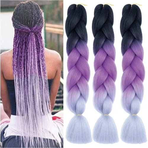 Miniatura 73 de Xiaofeng Extensiones de cabello trenzado coloridas Ombre de 61 cm, 3 unidades, trenzas Jumbo de alta temperatura para trenzas en zigzag y trenzas