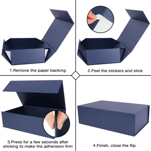 Miniatura 3 de Aimyoo Caja de regalo plegable azul marino con tapas de cierre magnético 13.8x9x4.3 pulgadas, cajas grandes para propuesta de dama de honor y Azul