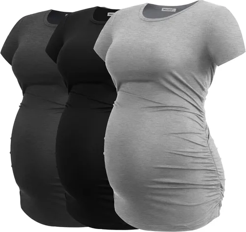 Miniatura 55 de Smallshow - Camiseta de maternidad para mujer, diseño de lados fruncidos, tipo túnica, prendas para el embarazo
