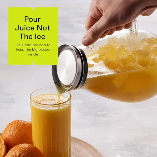 Miniatura 2 de Jarra de vidrio de 84 onzas con tapa de acero inoxidable Hermosa jarra ligera para bebidas con un mango ancho Ideal para bebidas frías
