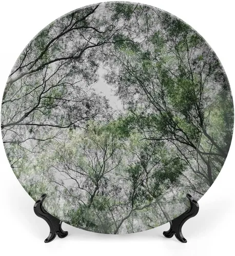 XISUNYA Plato decorativo de 6 pulgadas, decoración de bosque, artesanía de cerámica, rama de árbol en primavera, estampado de selva de hadas, para