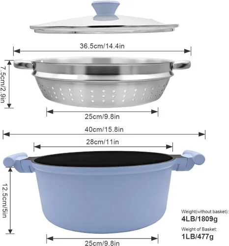 Miniatura 6 de Olla de vapor de 7 cuartos de galón para cocinar, olla grande con tapa, olla antiadherente con cesta de vapor de verduras y albóndigas, utensilios