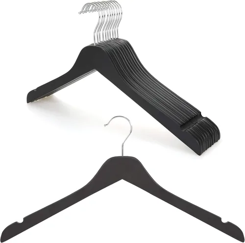 TOPIA HANGER Perchas de madera negra, colgador de ropa delgado de madera de 0.28 pulgadas con diseño plano y muescas suaves, perchas ligeras que