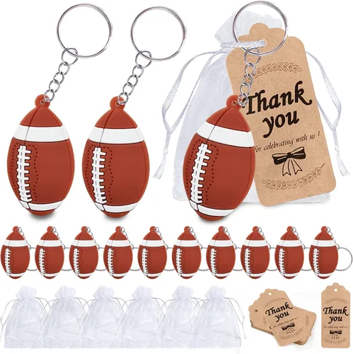 CiciBear Paquete de 60 recuerdos de fiesta de fútbol con 20 llaveros de fútbol, 20 etiquetas de agradecimiento y 20 bolsas de regalo para fiestas