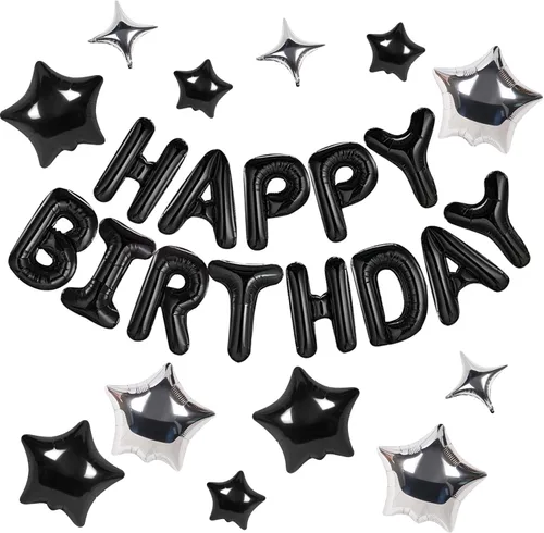 Miniatura 27 de CANREVEL Cartel de feliz cumpleaños, 13 letras de papel de aluminio de Mylar de 16 pulgadas con 12 globos de estrella, decoraciones de fiesta