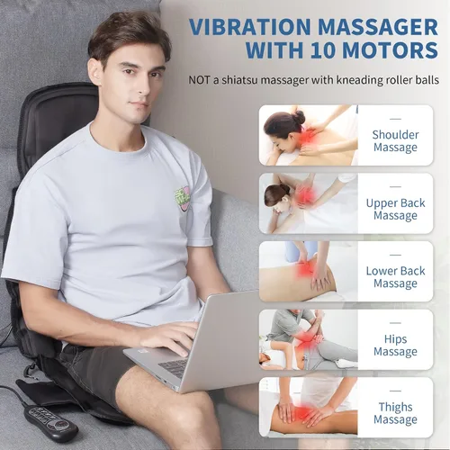 Miniatura 6 de Masajeador de asiento Sotion, masajeador de espalda vibrante para cojín de masaje de silla, 10 vibraciones para aliviar el estrés y la fatiga