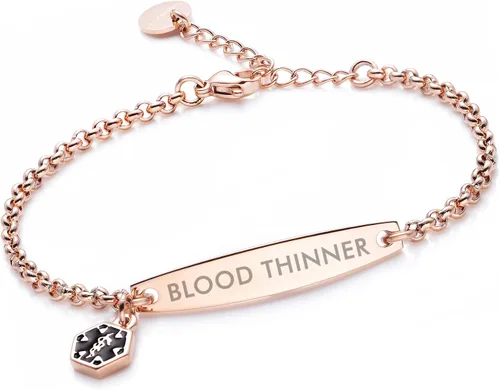 Miniatura 112 de LinnaLove - Pulsera de identificación de alerta médica con cadena Rolo simple pregrabada para mujer