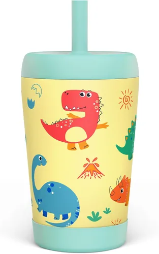 Miniatura 25 de Vaso de acero inoxidable aislado para niños con popote de silicona, taza para sorber de 12 onzas para niños (alfabeto)