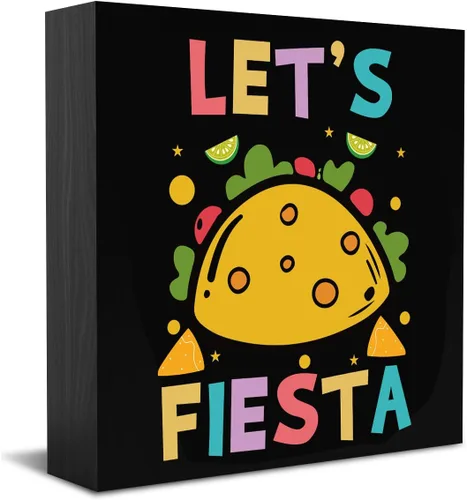 Divertida caja de madera para decoración de escritorio de fiesta mexicana, caja de madera rústica de color negro con placa para el hogar, granja,