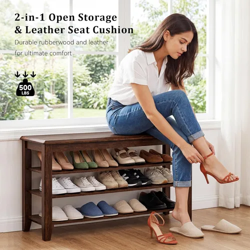 Miniatura 4 de Taitiy Banco organizador de zapatos de caucho, banco de entrada con 3 niveles de altura ajustable, organizador de calzado para puerta delantera