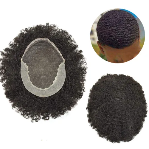 Miniatura 22 de LYRICAL HAIR Afro Kinky Curly Toupee – Cabello humano brasileño para hombre Toupee HD encaje frontal – Afro Americano Hombres Afro Ondulado Sistema
