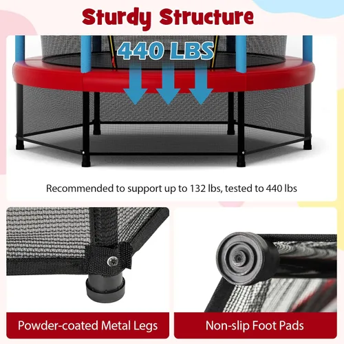 Miniatura 3 de Goplus Trampolín de 55 pulgadas para niños, cama elástica para niños con red de seguridad, diseño sin costuras, mini rebote recreativo