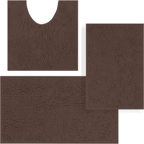 Miniatura 35 de Juego de alfombras de baño de 3 piezas, tapetes de baño para baño antideslizantes, alfombras de baño de felpilla gruesa, suaves y absorbentes, juego